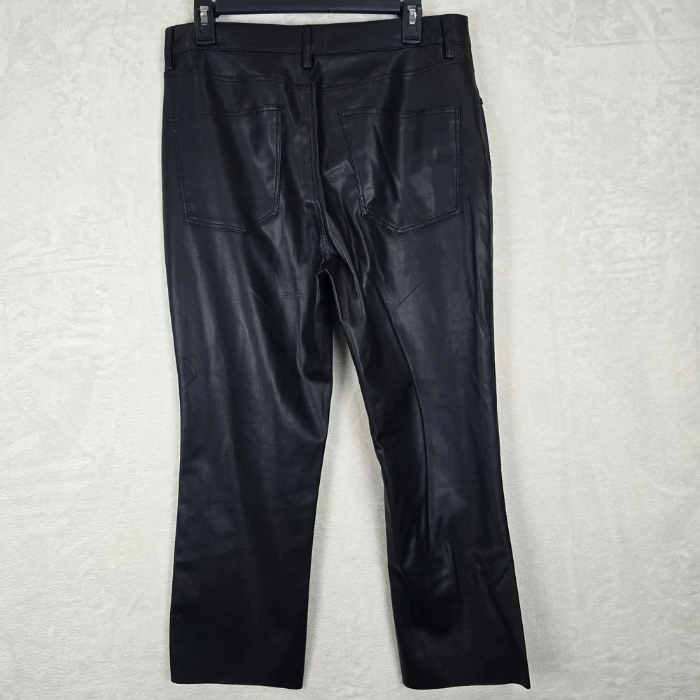 NWT Zara The Dreed Pant Black Faux Leather High Rise Cropped Flared Womens 10